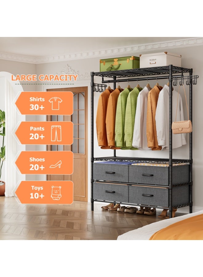 Forthcan Metal Clothing Rack with 4 Drawers and Side Hooks, Portable Closet Storage Organizer, Large-Capacity Wire Shelving for Hanging Clothes and Storing Items in Bedrooms, Apartments, and Offices - Image 5